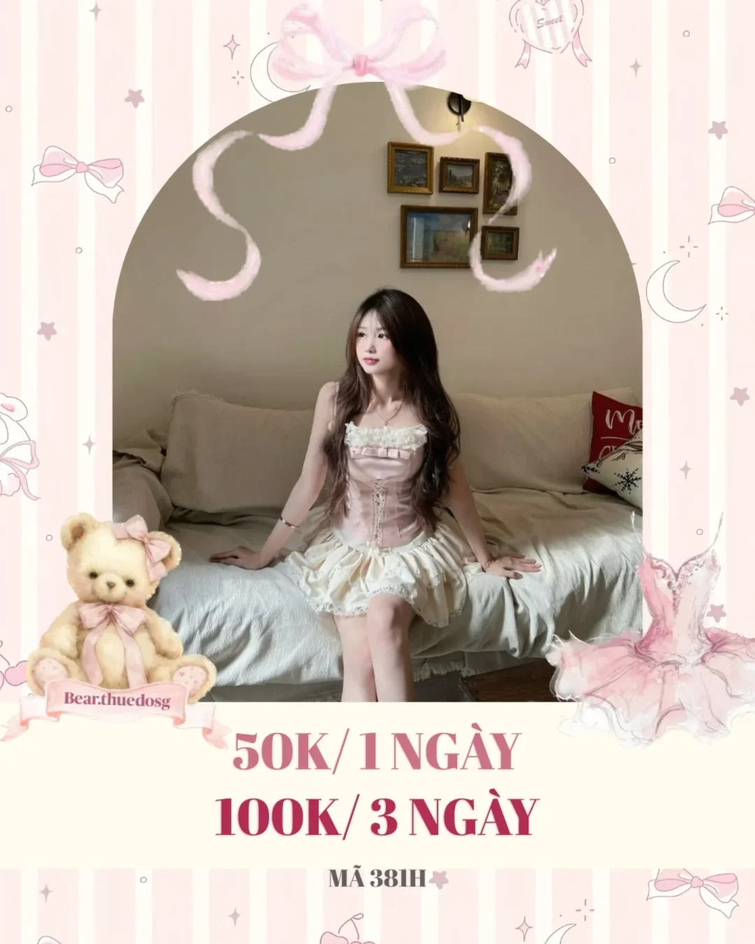 Photo 1 of Set áo corset hồng ren váy ngắn nữ