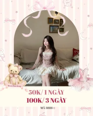 Photo 1 of Set áo corset hồng ren váy ngắn nữ