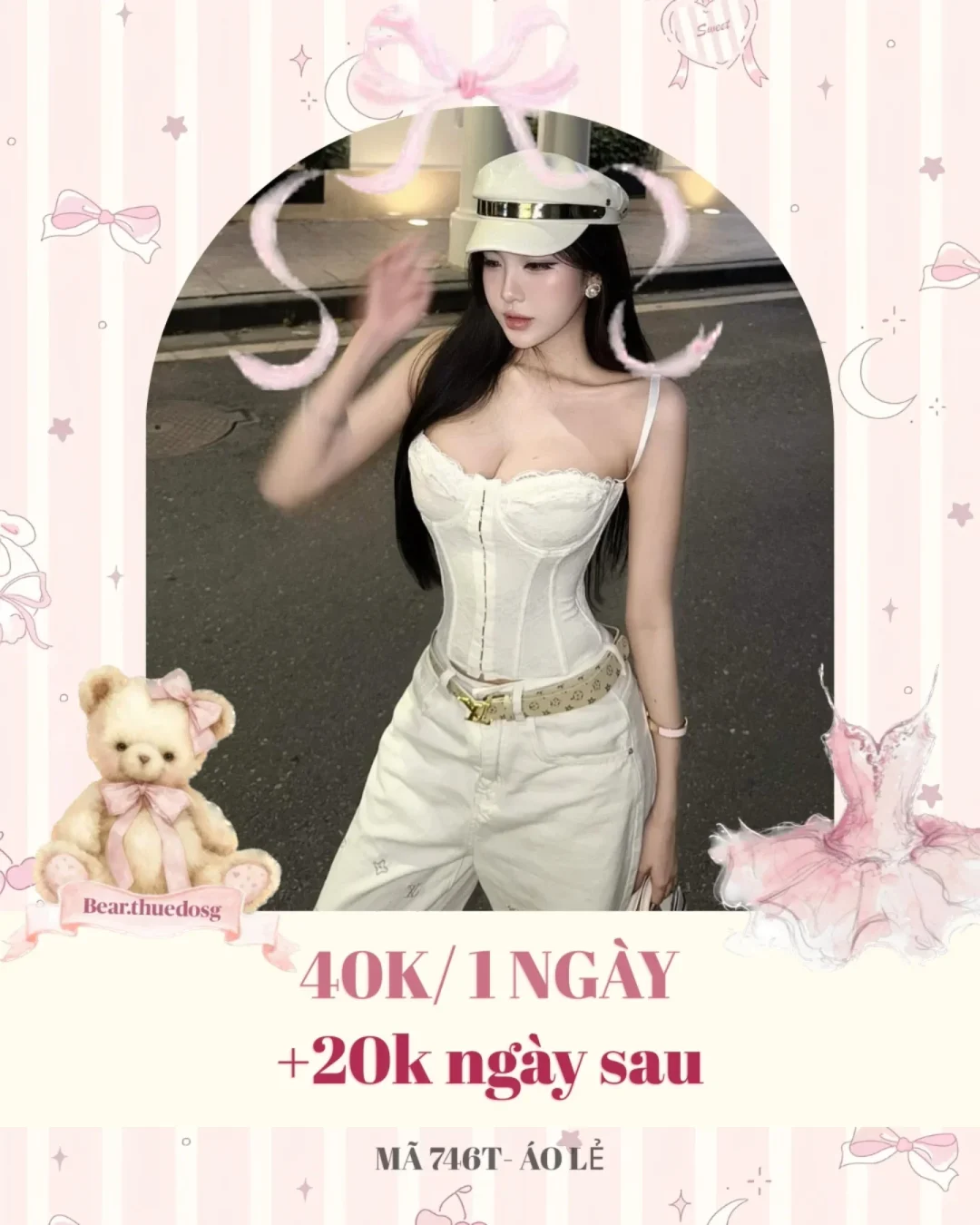 Photo 1 of Set áo corset trắng phối quần ống rộng nữ