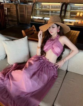 Ảnh 2 của Set váy hai mảnh hồng boho maxi nữ