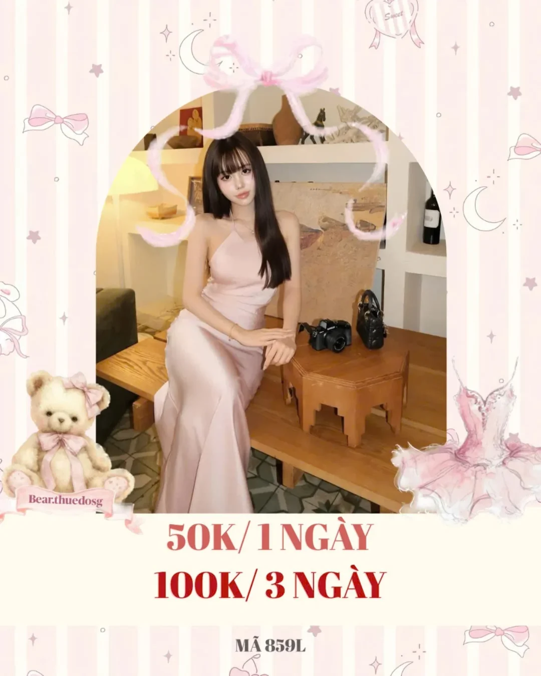 Photo 1 of Đầm lụa hai dây dài hồng nhạt nữ