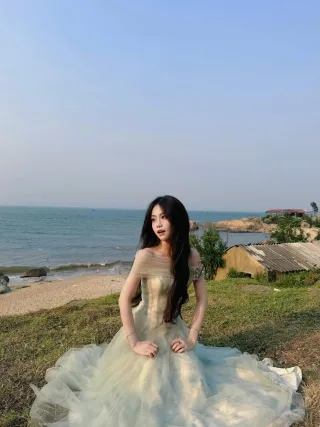 Ảnh 1 của Váy Dasha xanh mint vai trễ tulle xòe