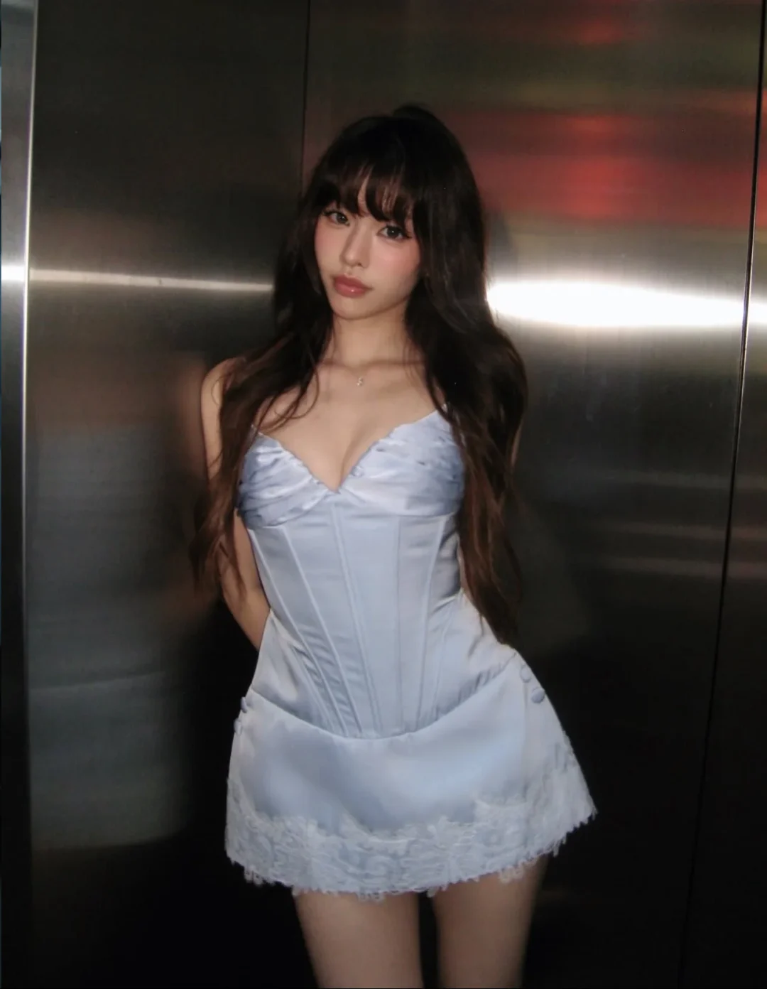 Photo 1 of Váy corset mini xanh nhạt lụa ren