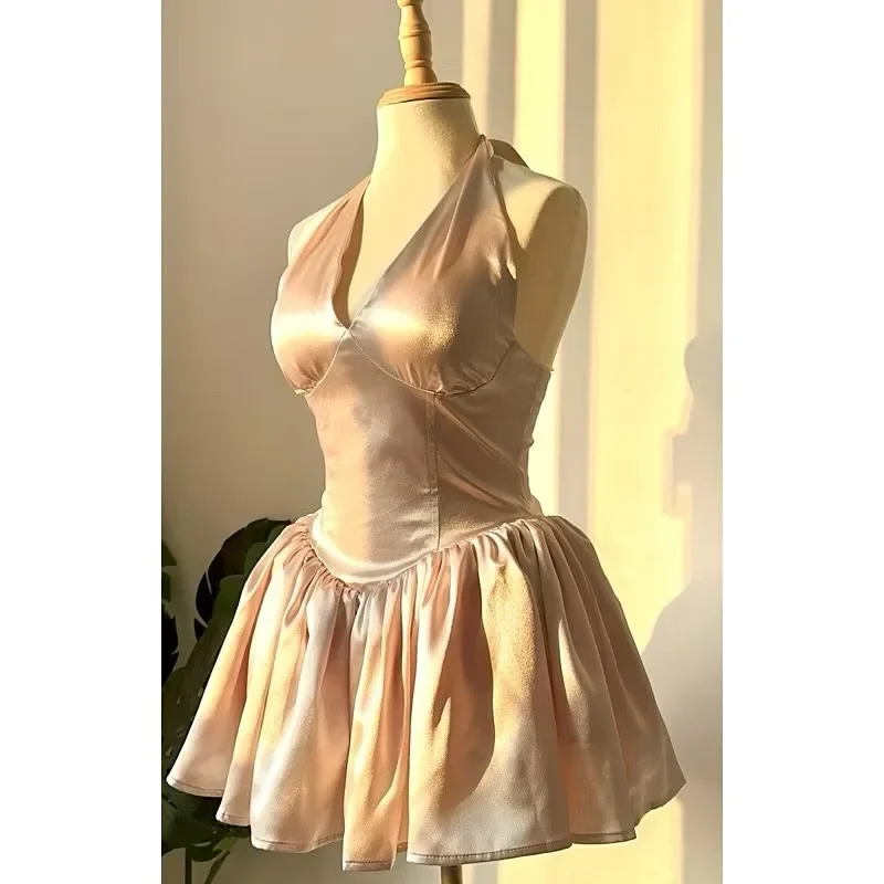 Ảnh 4 của Đầm satin hồng nhạt Florus size S