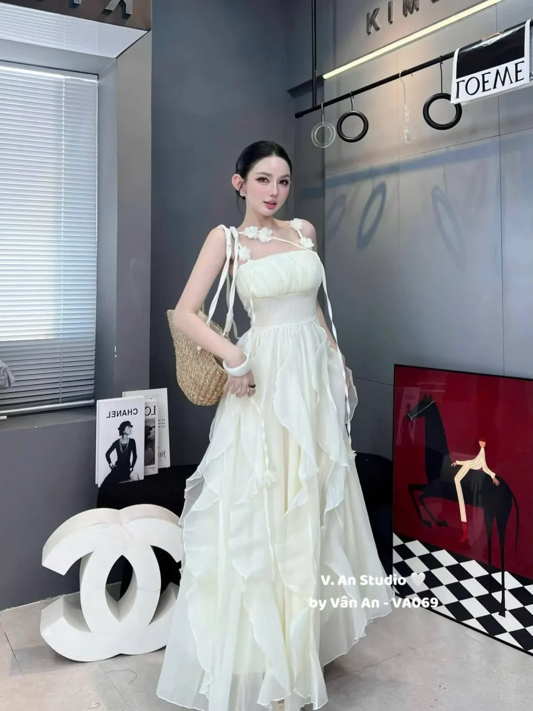 Ảnh 1 của Váy maxi trắng bèo nhún voan nữ