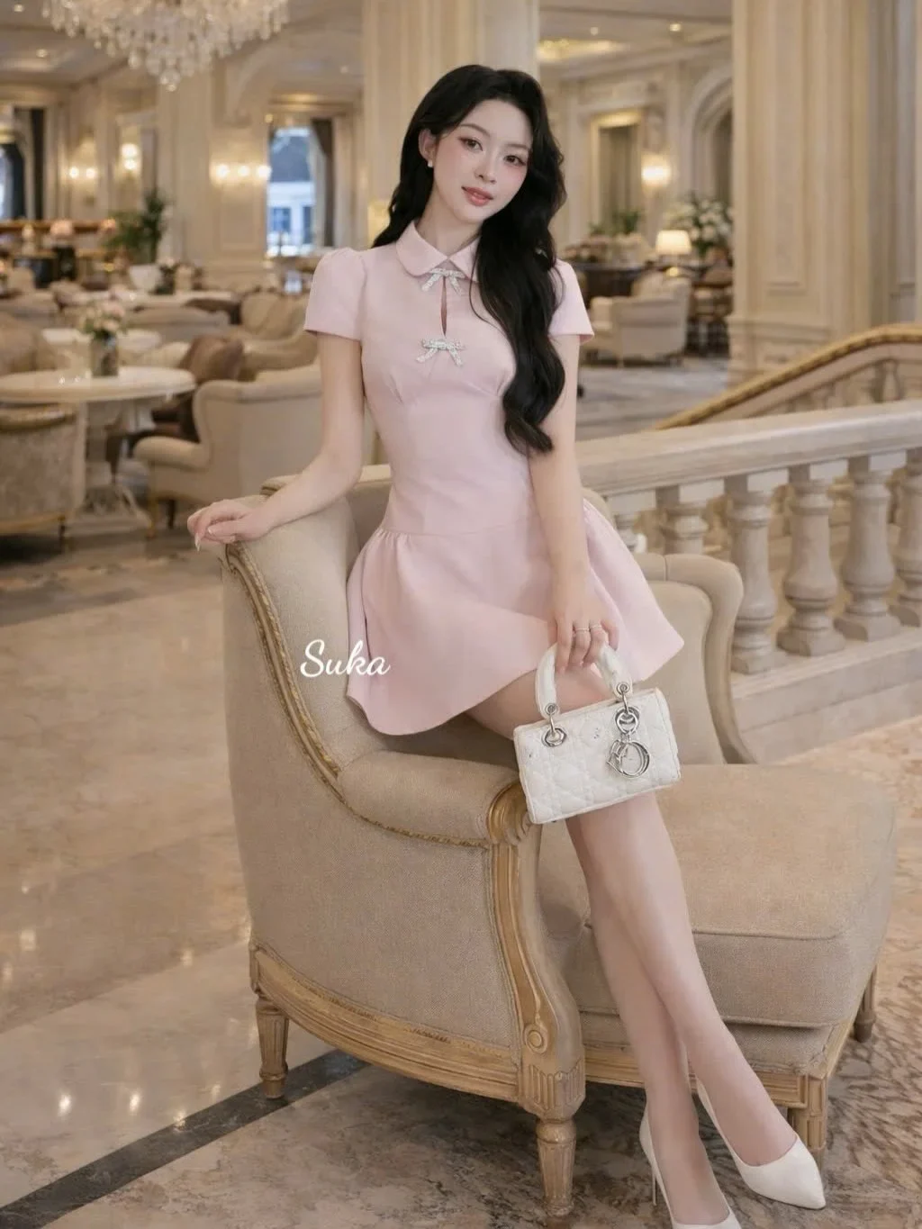 Photo 2 of Đầm mini hồng pastel A210 size M nữ