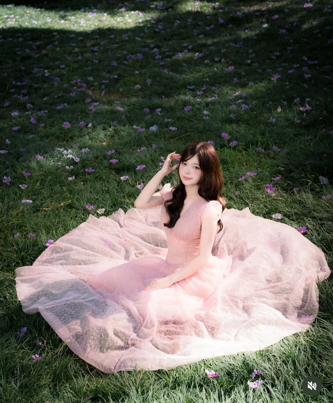 Ảnh 2 của Váy dạ hội voan hồng pastel vintage nữ