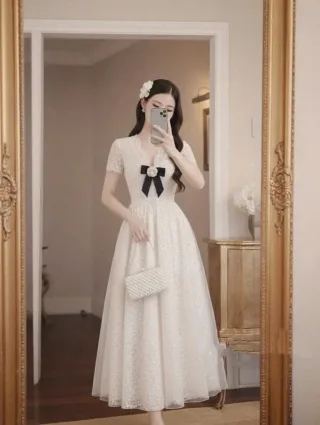 Photo 2 of Váy tiệc ren trắng nữ TC Dress