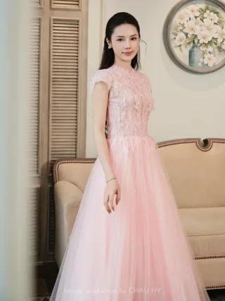 Ảnh 2 của Váy dạ hội voan hồng pastel size M