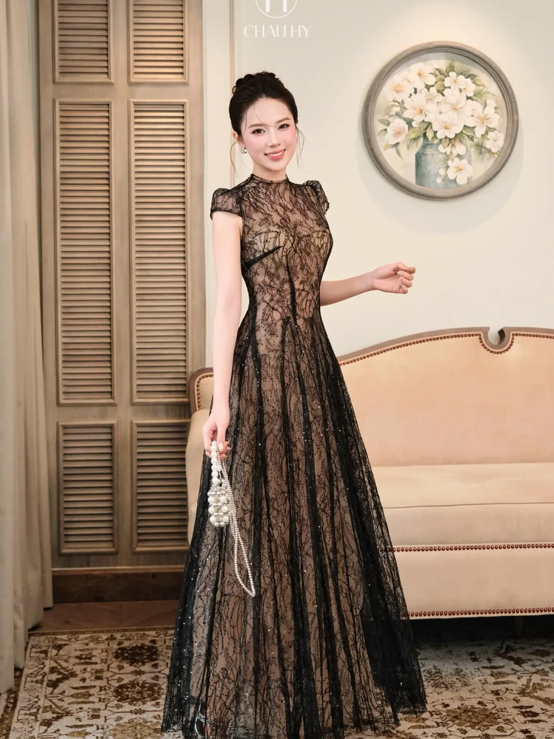 Ảnh 1 của Đầm dạ hội ren đen Châu Hy A261