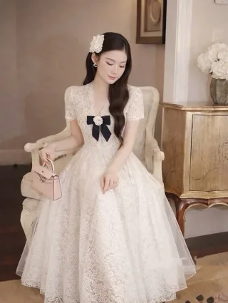 Photo 3 of Váy tiệc ren trắng nữ TC Dress