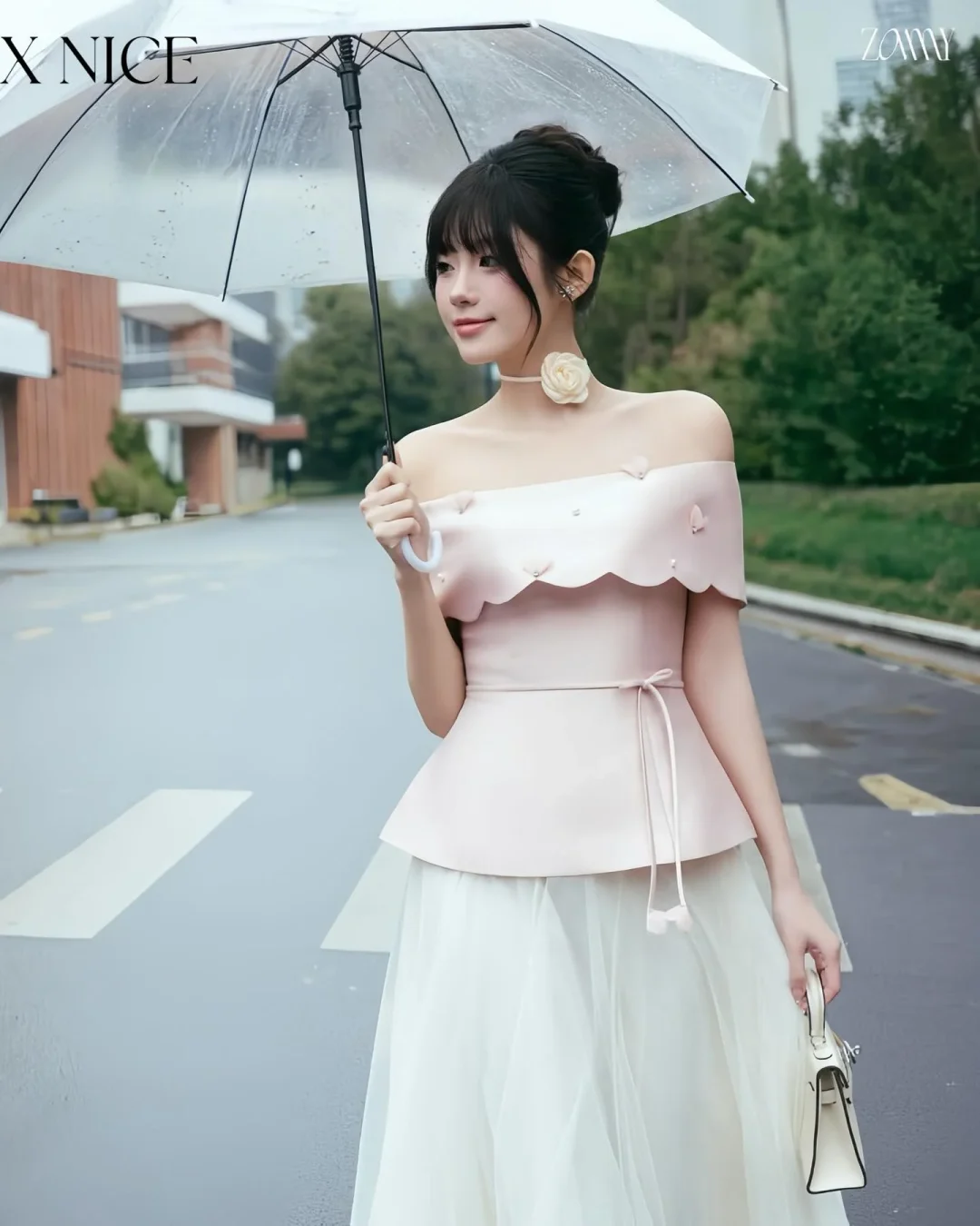 Ảnh 3 của Set áo hồng pastel váy trắng voan nữ