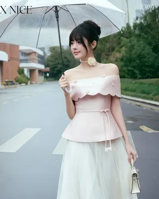 Ảnh 3 của Set áo hồng pastel váy trắng voan nữ