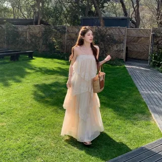 Ảnh 1 của Váy maxi voan ren be nhạt size M