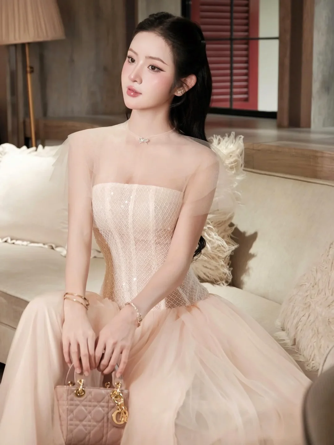 Ảnh 2 của Váy tiệc voan corset hồng pastel size M