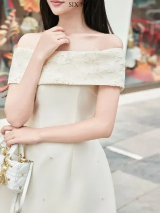 Photo 3 of Váy mini trắng trễ vai nữ tính