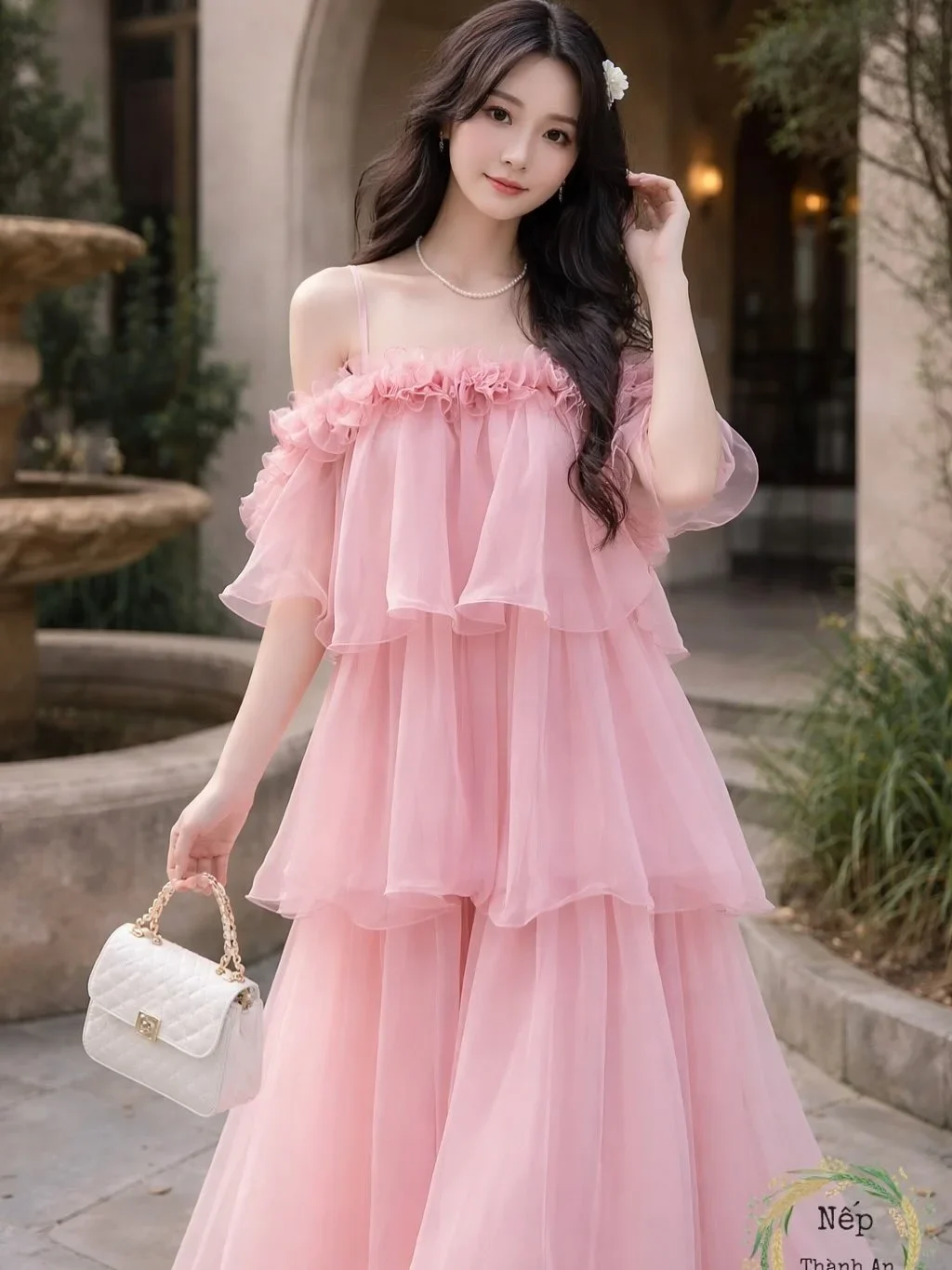 Photo 2 of Váy dự tiệc hồng bèo voan nữ
