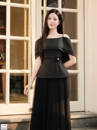 Ảnh 1 của Váy đen trễ vai peplum nữ size L