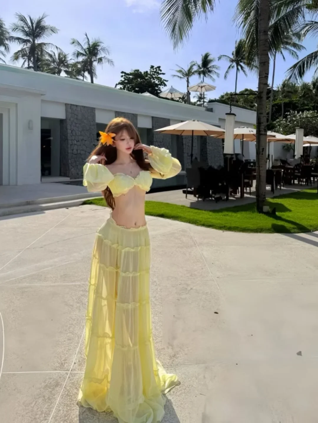 Photo 3 of Váy maxi voan vàng nhạt boho nữ