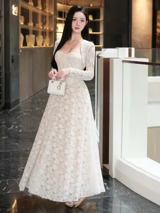 Photo 2 of Váy ren trắng corset dài nữ size M