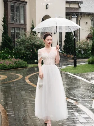 Ảnh 1 của Váy tiệc voan trắng A288 Châu Hy size M
