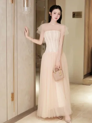 Ảnh 1 của Váy tiệc voan corset hồng pastel size M