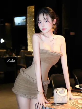 Ảnh 2 của Đầm strapless bodycon nâu nhạt size M