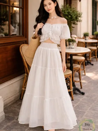 Ảnh 1 của Đầm maxi trắng hai mảnh Nếp