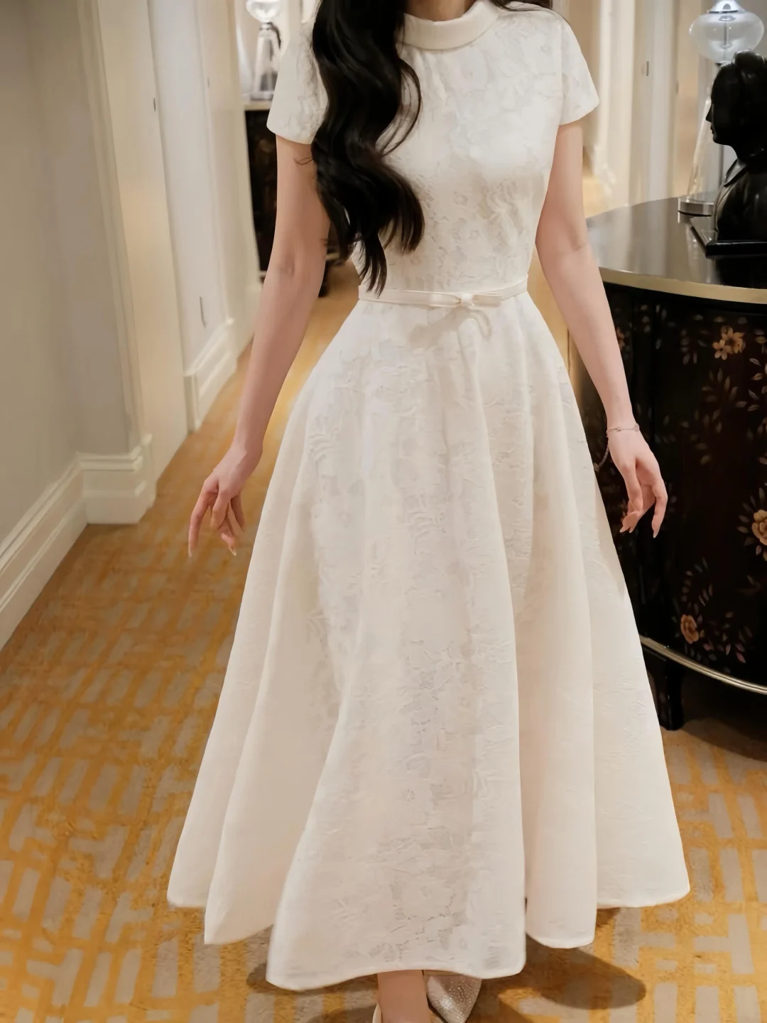 Ảnh 4 của Váy midi trắng ren hoa nữ thanh lịch