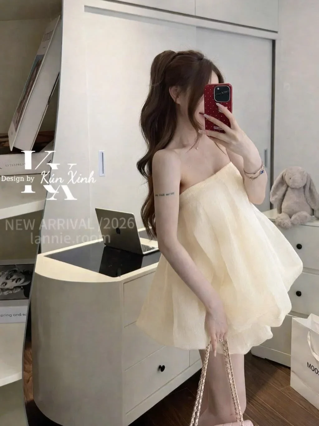 Ảnh 2 của Đầm babydoll voan bèo nhún vàng nhạt