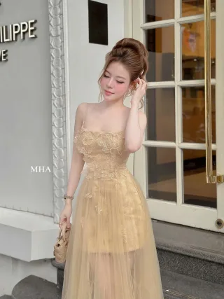 Ảnh 3 của Váy tulle ren be hai dây dạ hội nữ