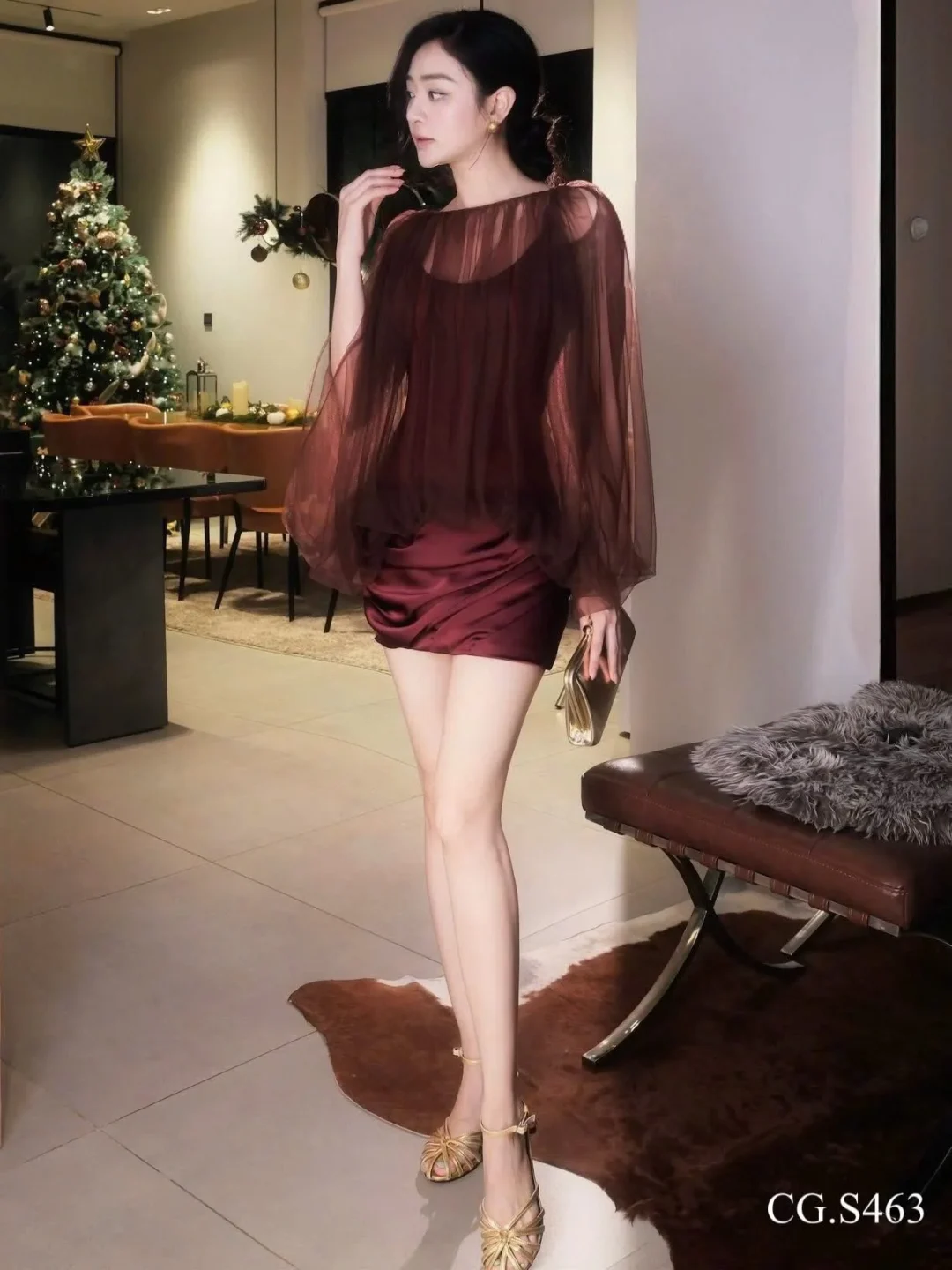 Ảnh 5 của Áo voan tay phồng nâu socola nữ size M