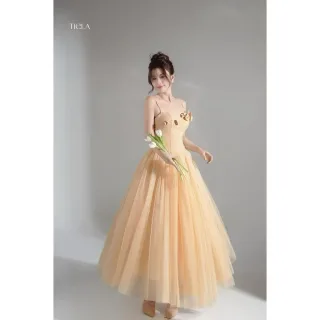 Ảnh 1 của Đầm dạ tiệc voan cam nhạt Tiela