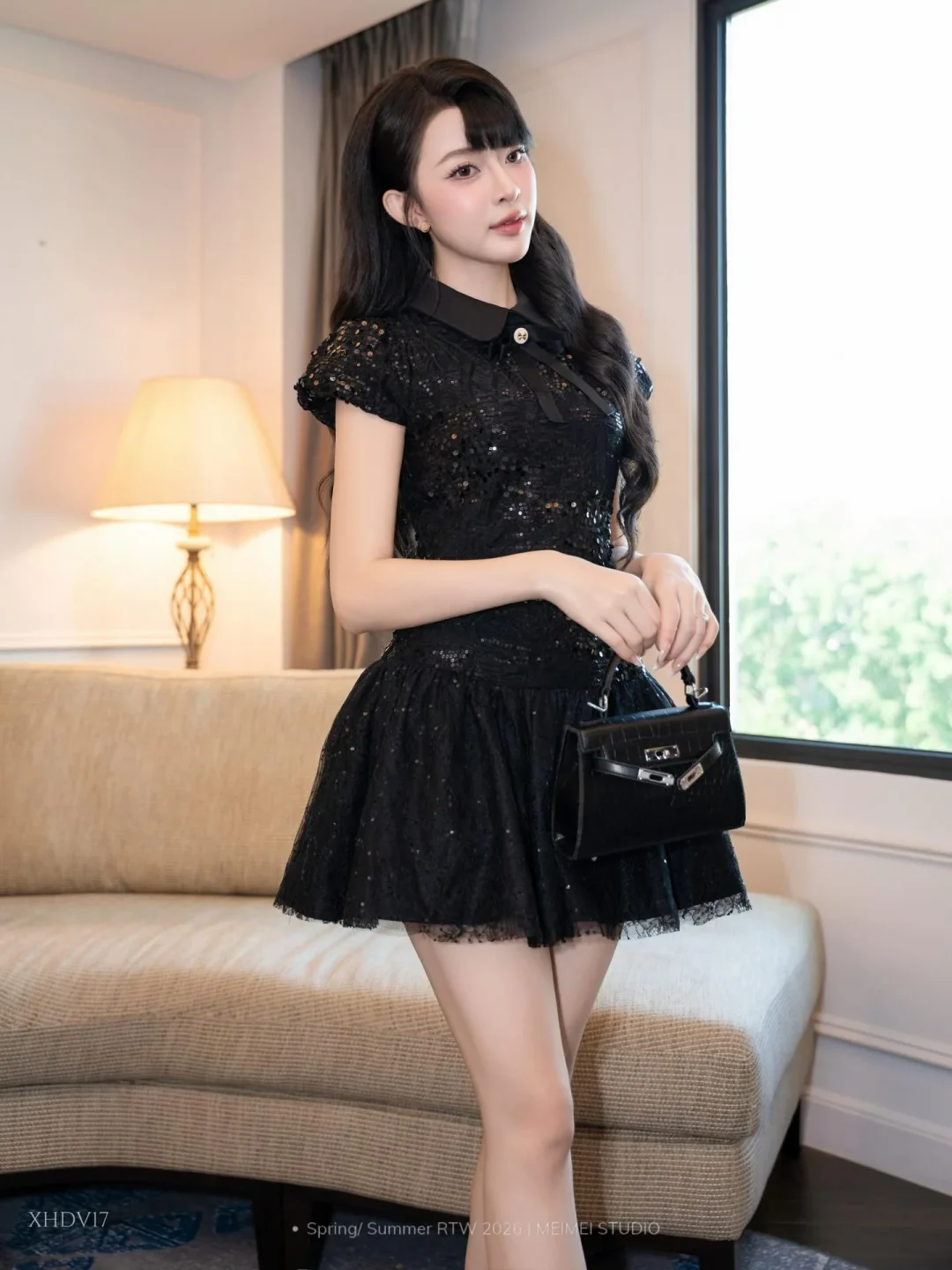 Ảnh 2 của Váy ngắn sequin ren đen size M