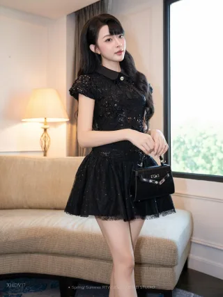 Ảnh 2 của Váy ngắn sequin ren đen size M