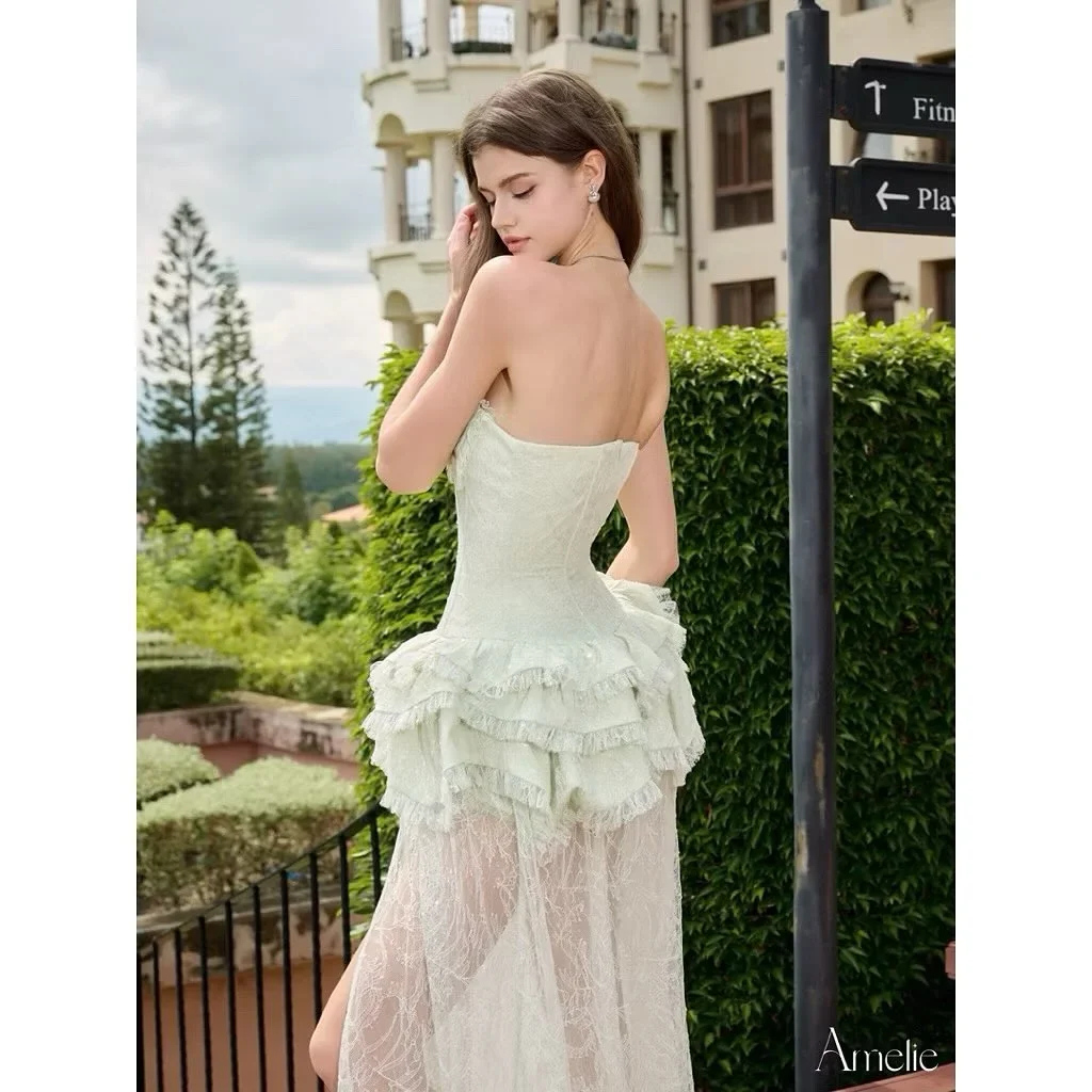Photo 4 of Váy dạ hội mint ren Amelie nữ