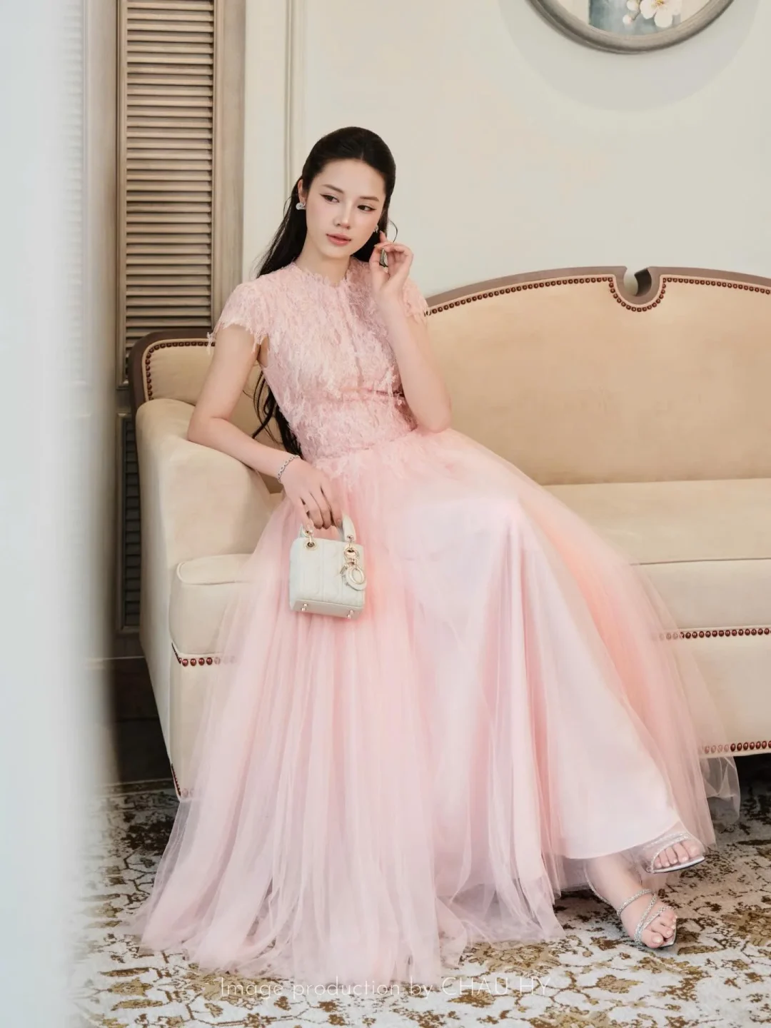Ảnh 3 của Váy dạ hội voan hồng pastel size M