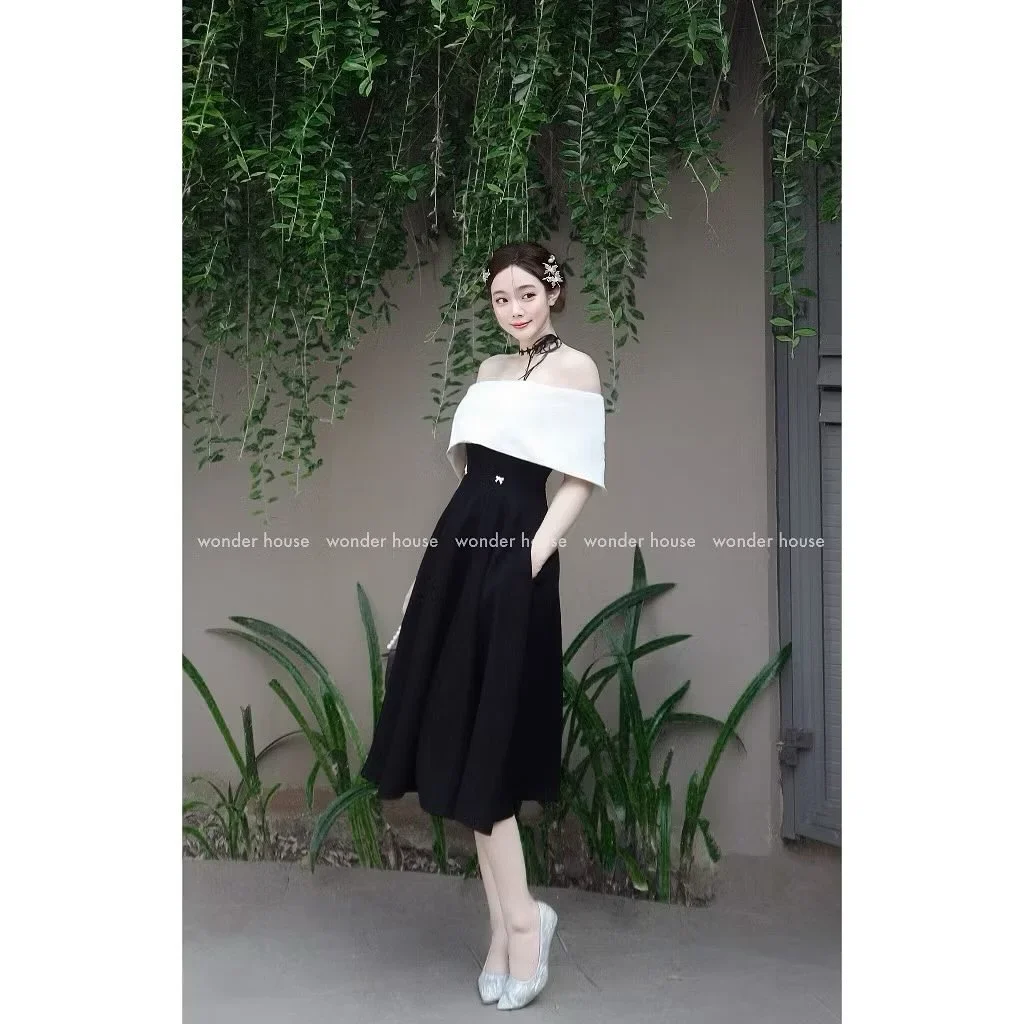 Ảnh 2 của Đầm trễ vai đen trắng Wonder House