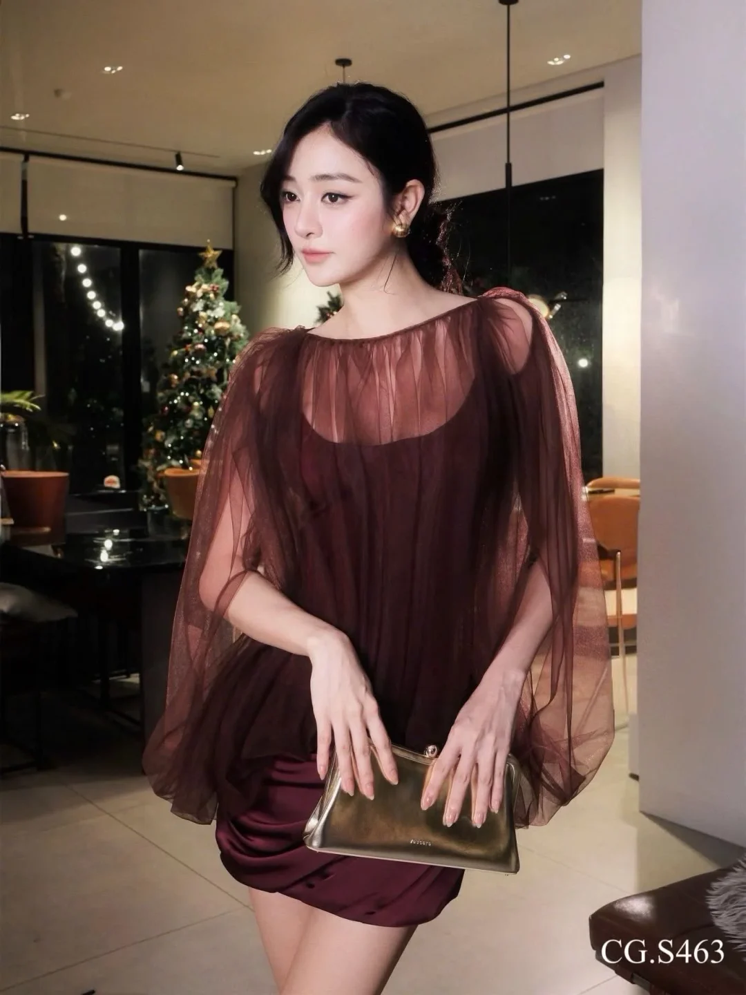 Ảnh 1 của Áo voan tay phồng nâu socola nữ size M