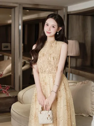 Ảnh 3 của Đầm dạ hội be kim sa A279