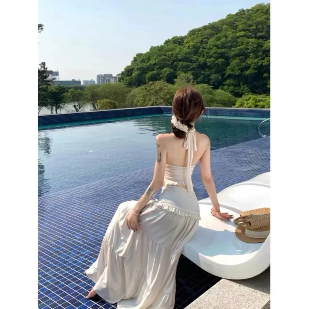 Ảnh 2 của Set croptop váy maxi trắng kem nữ size M