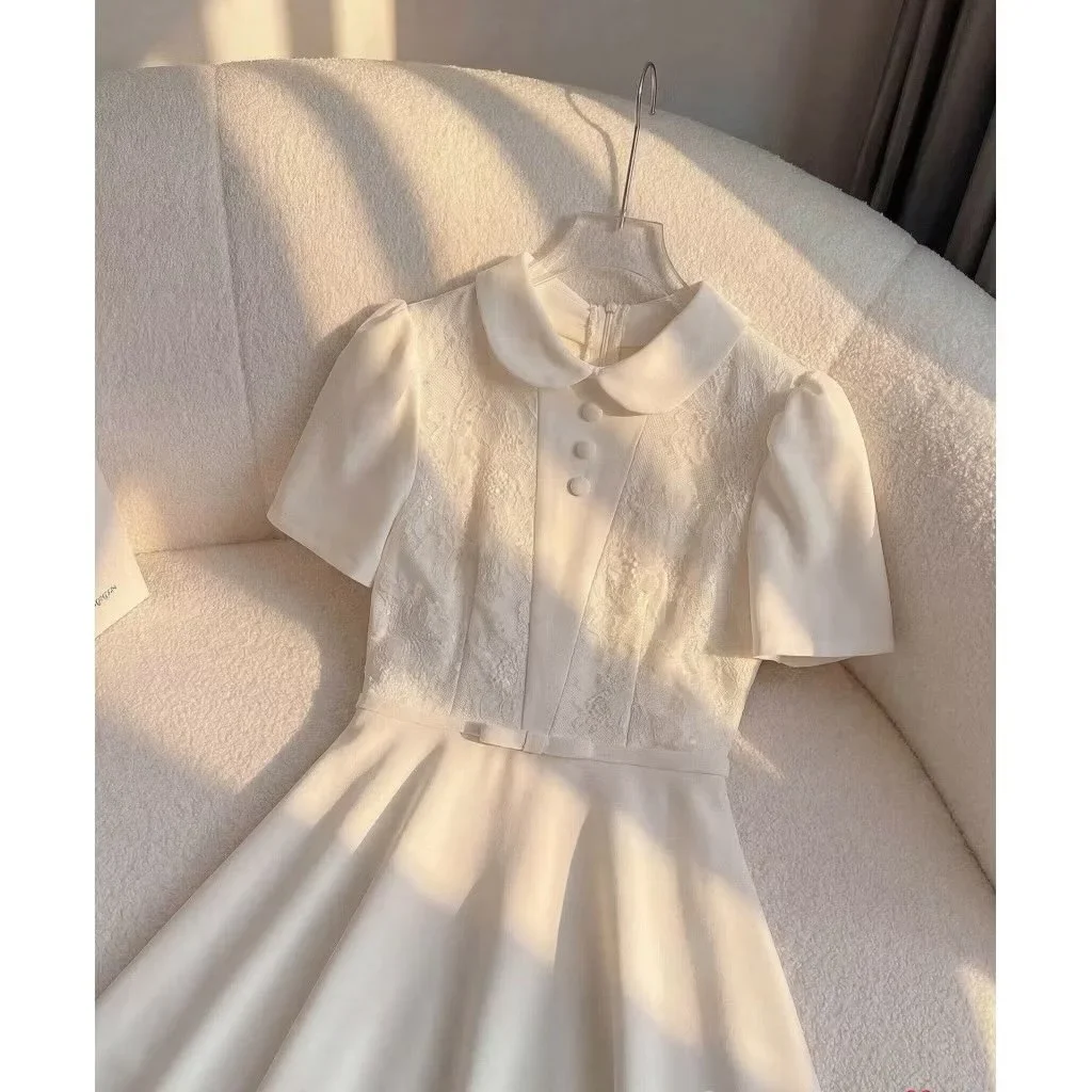 Ảnh 2 của Váy midi trắng cổ sen nữ TC Dress