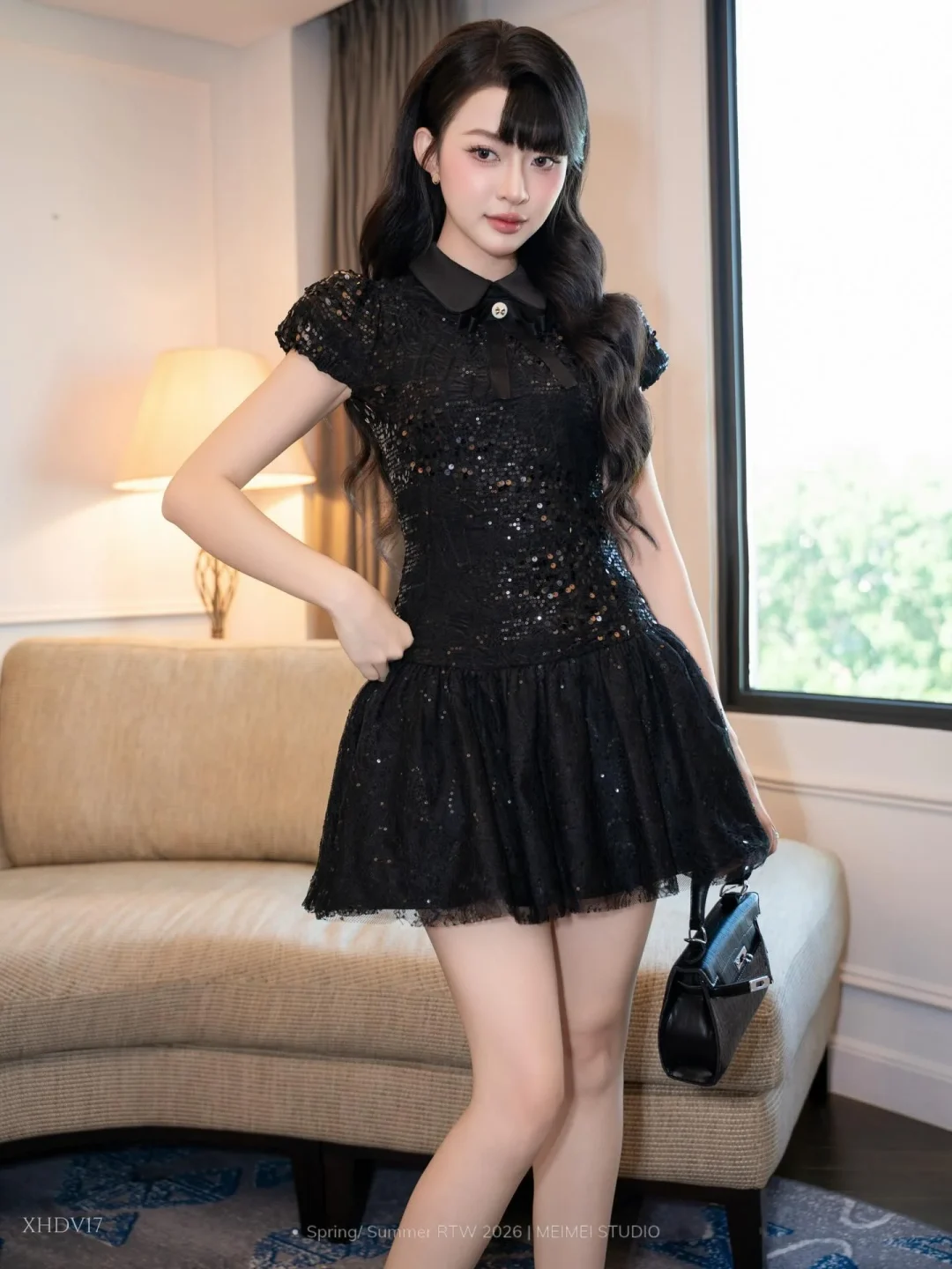 Ảnh 1 của Váy ngắn sequin ren đen size M