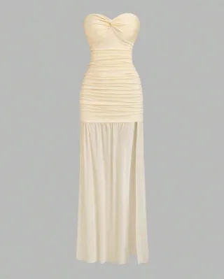 Ảnh 3 của Váy dài cúp ngực bodycon be nhạt nữ
