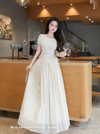 Ảnh 3 của Đầm dạ hội trắng ren hoa nữ