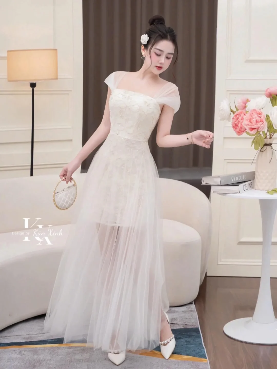 Ảnh 1 của Váy tiệc ren trắng size M nữ