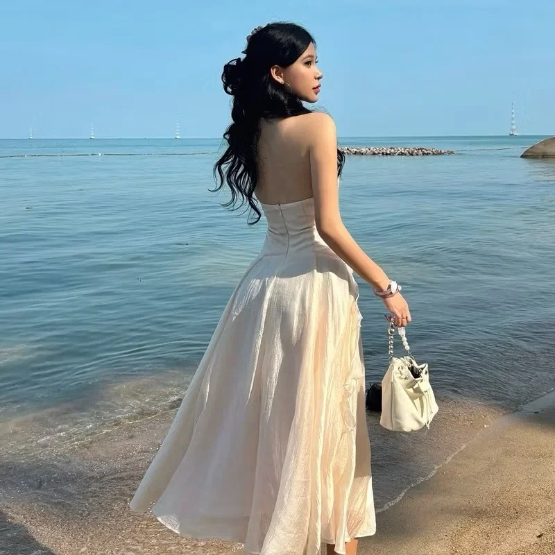 Ảnh 2 của Váy maxi cổ yếm kem Florus size S