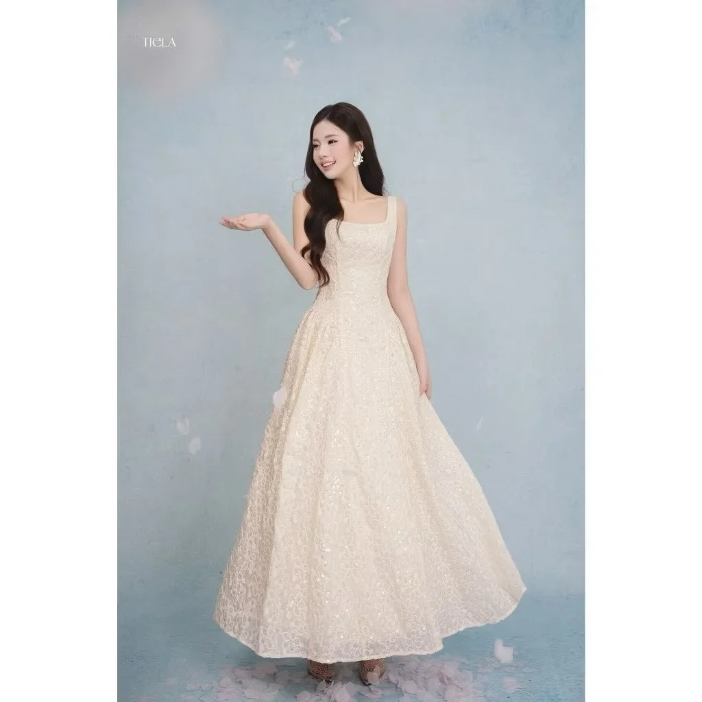 Ảnh 1 của Váy dạ hội ren sequin kem Tiela size S