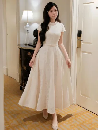 Ảnh 1 của Váy midi trắng ren hoa nữ thanh lịch