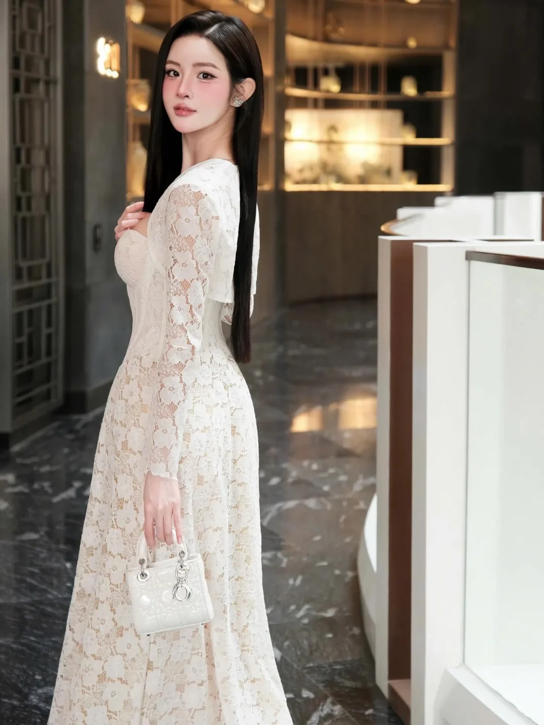 Photo 4 of Váy ren trắng corset dài nữ size M